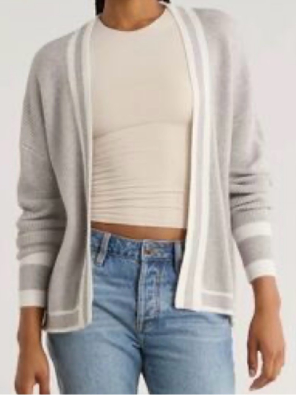 NWT two toned collegiate style open front cardigan sweater jacket M oversized